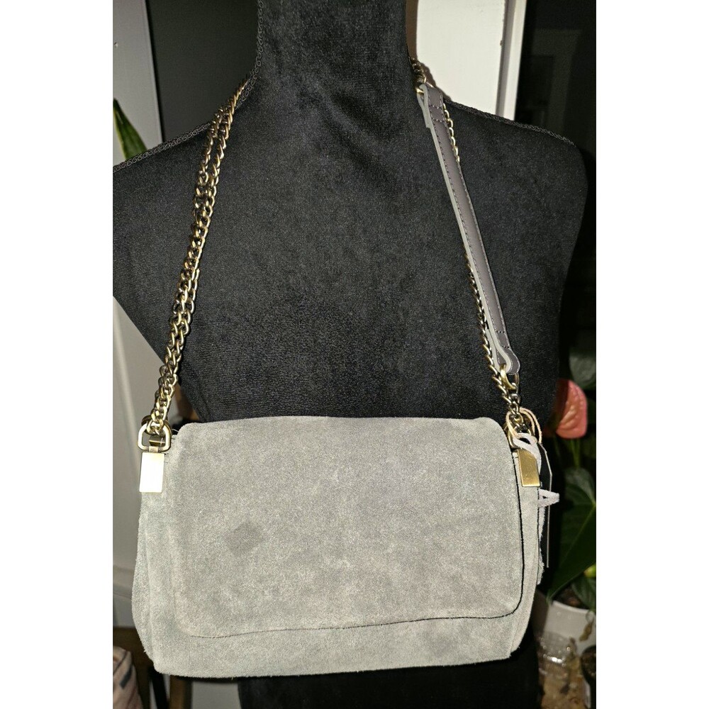 Women's Gray Small Suade Crossbody Bag Gold Chain Strap Magnetic Flap Lined